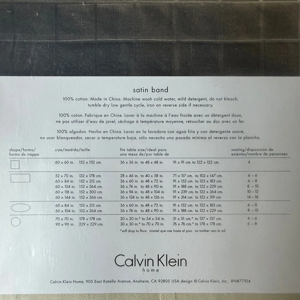 Calvin Klein Home Satin Band Round Tablecloth 90 Inch Bamboo Beige 100% Cotton